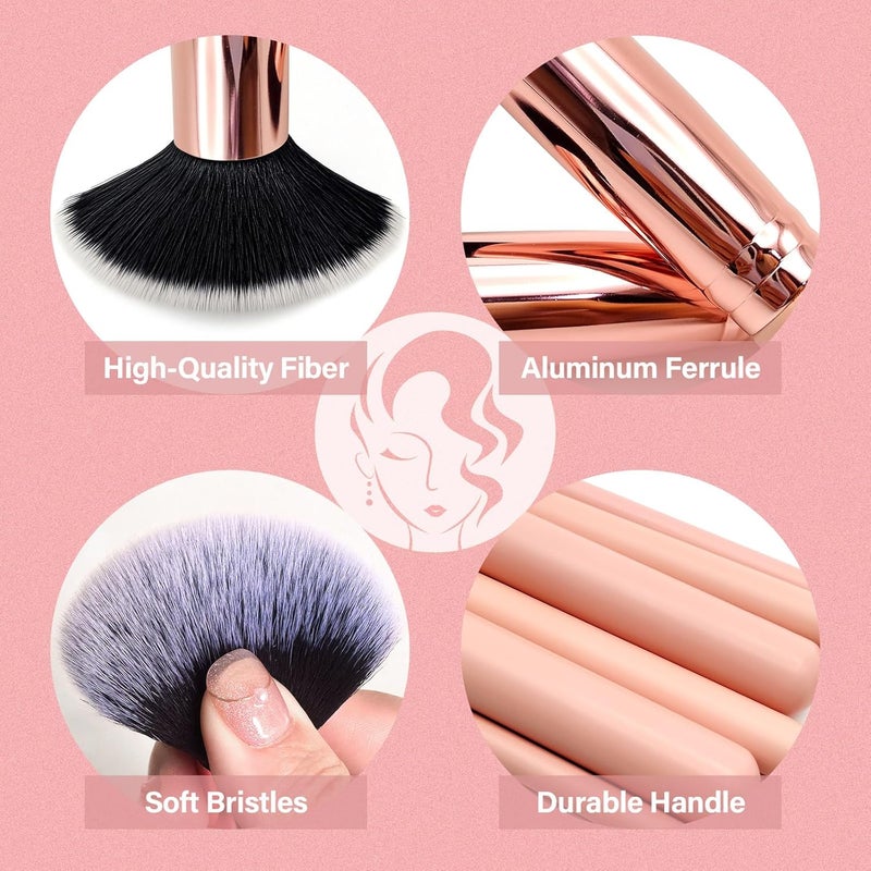 Mlemle Makeup Brushes Set, Professional 26 Pcs Makeup Kit, Include Powder Foundation Concealers Blush Eye shadows Eyebrow 21 Pcs Makeup Brushes and 2 Powder Puff, 3 Makeup Sponge(A01-Pink) - Image 4